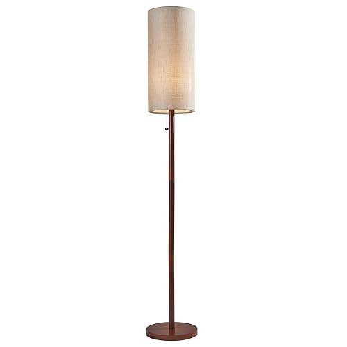 Adesso Floor Lamp with Walnut Wood Finish and Beige Linen Lampshade Mid-Century Modern Bedroom Home Office Lighting or Living Room Decor 65 x 16