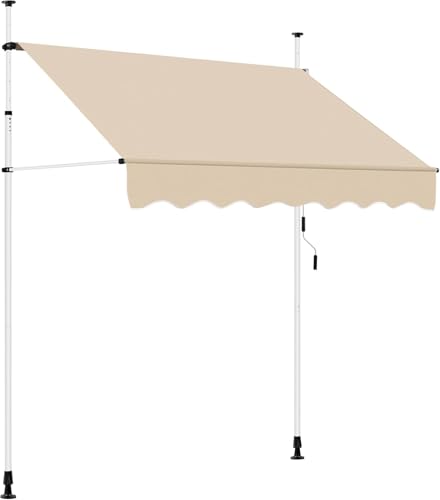 Yaheetech Store Banne Rétractable et Manuel 200 cm Auvent Réglable en Hauteur et en Inclinaison, Store Banne Télescopique pour Terrasse, Balcon, Jardin, Restaurant,...