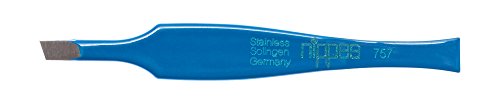 Nippes Stainless Steel Slant End Tweezers - Quality Handmade in Solingen Germany - Professional Grade - Ergonomic Hand Grip - for Eyebrows, Eyelashes, Ingrown Hairs & Splinters [Blue]