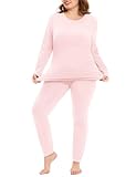 COOTRY Plus Size Thermal Underwear for Women Long Johns Fleece Lined Base Layer Top and Bottom Sets Set - Pink...