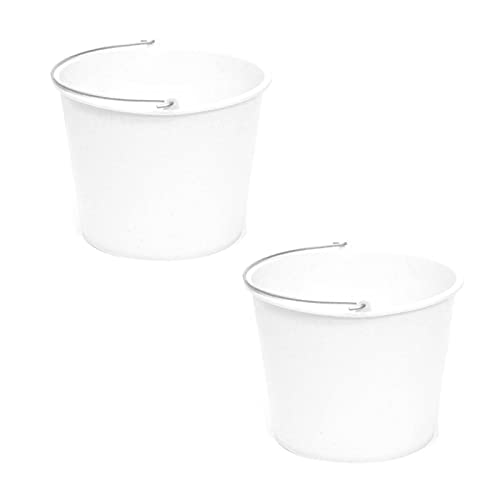 Pack de 2 Cubos de plástico alimentario, de Color Blanco, de 23.4 x 17 cm con Capacidad de 6 litros, con asa metálica, Ideal para Trabajo en hostelería, cubeta de plástico (2uds / 6 litros Blanco)