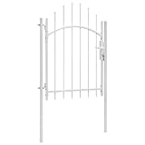 Gecheer Gartentor mit Gewölbter Spitze Stahl,Zauntor Gartentür Zauntür 1 x 2 m (L x H) Mit 2 Pfosten mit strapazierfähigen Scharnieren Weiß