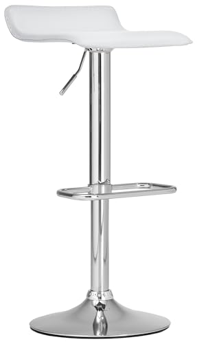 CLP Tabouret De Bar Réglable en Hauteur Dyn en Similicuir I Chaise De Bar Pivotante avec Repose-Pied I Piétement Métal Chromé, Couleur:Blanc