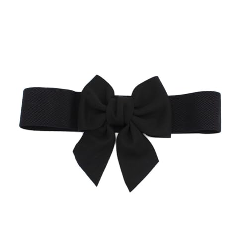 ikasus Elastic Bow Waist Belt, Wide Bowknot Belts Dress Stretch Waistband for Women and Girls Clothes Decoration, Black2
