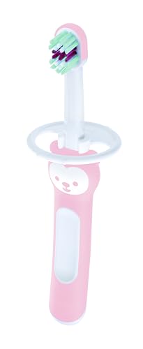MAM Cepillo de Dientes para Bebé, Mango Compacto, Ergonómico y Antideslizante, Ideal para Primeros Dientes, con Protector de Seguridad, Cabezal Pequeño y Cerdas Extra Suaves, Rosa, Pack de 1