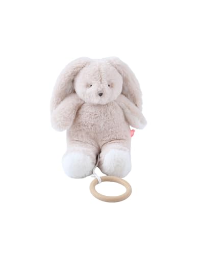 NOUKIE'S - Mini Peluche Musicale Moka - Doudou avec Anneau en Bois - Éveil Musical - Cadeau Bébé