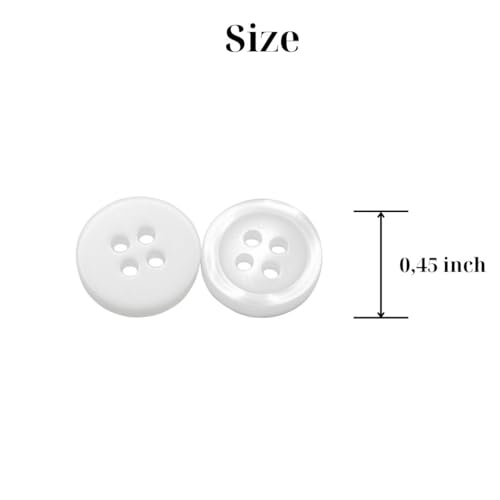 Mother of Pearl Buttons 20 Pieces Shirt Button 0,4 inches White Button 18L 4 Hole Plastic Pearlized Buttons