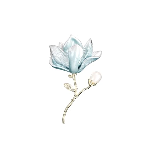 Peasimy Vintage Jade Orchid Brooch with Pearl Chinese Style Magnolia