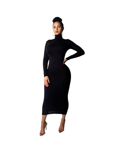 KWTF Vestido Largo Ajustado de Cuello Alto Ajustado con Fuerza elástica de Manga Larga de Primavera