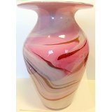 Jarron de suelo grande de cristal coloreado, bulboso florero de vidrio soplado a boca en tonos rosa, beige, blanco de marmol, para las flores de tallo largo, altura circa 24 cm, disenado y fabricado por la Oberstdorfer Glashütte