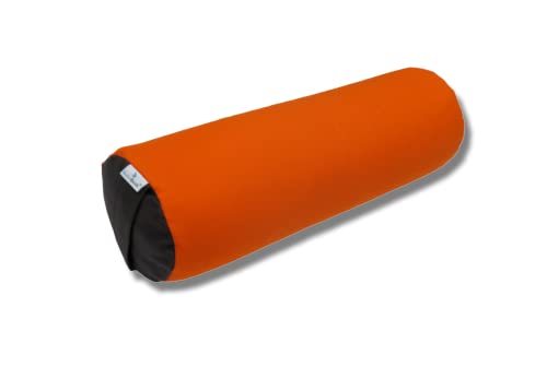 NutriBuck® Buckwheat Hulls Round Bolster Pillow | Reduced Stress on Spine, Neck Pain || (Orange & Grey)