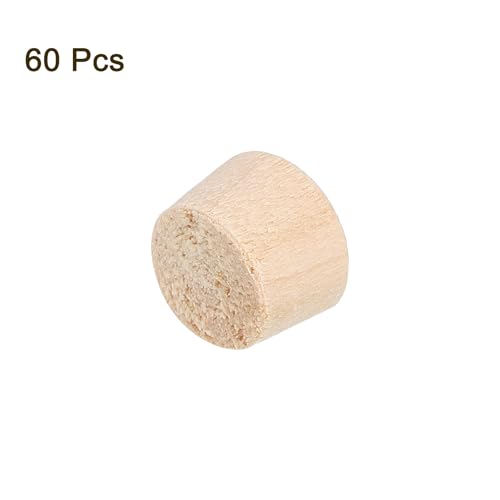 Image of uxcell 60Pcs Wood Button Plugs, 9.5mm /0.37 inch Flat Head Hardwood Screw Hole Plug Wooden Caps Buttons Wood Plug for Furniture Woodworking Craft Decor (11mm x 9.5mm)
