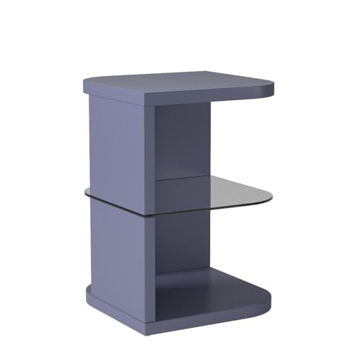 GOLDFAN Wood Side Table with Glass End Table Small Coffee Table Lamp Sofa Bedside Table with Storage for Living Room/Bed Room (Grey, 40 x 40 x 56cm) - Image 5