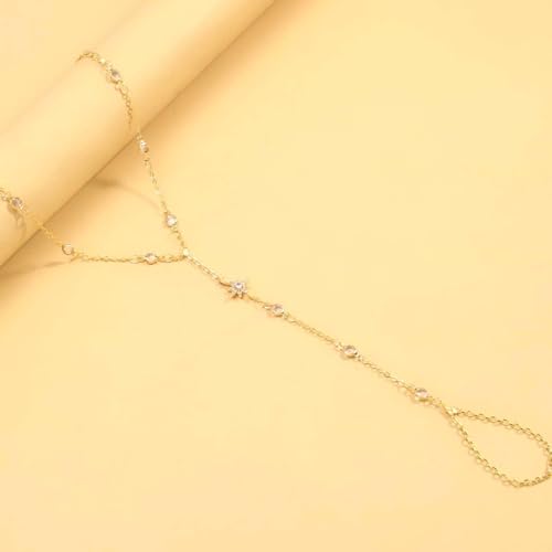 Dainty Star Hand Chain Bracelet Boho Finger Ring Jewelry Gold Bracelets For Women Non Tarnish Bangle (Gold)3