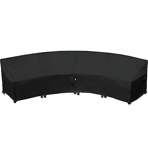 Flexiyard Curved Patio Furniture Cover for Outdoor Sectional Sofa, 190"(128") Reinforced Waterproof 600D Patio Couch Covers, Lawn Outside Garden Furniture Winter Protector-Midnight Black
