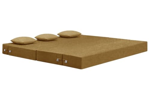 Image of Rosebell Lightweight Easy Three-Person Sofa Cum Bed Jute Fabric-Including Cushion - Size 5' X 6' Feet | Color - Golden | Perfect for Home & Office