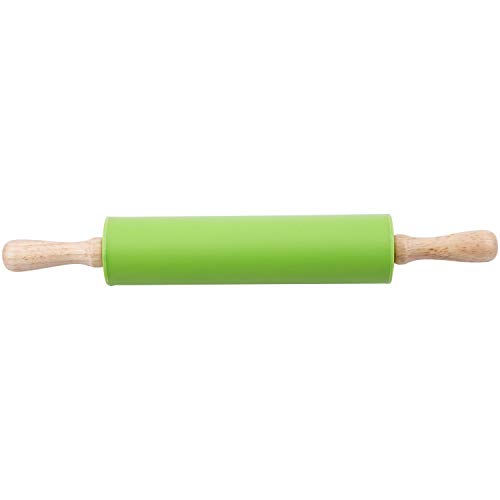 Joselin Rodillo de Silicona Antiadherente de Madera de Silicona para Cocina y Hornear (Verde)