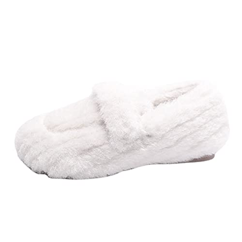 Winter Children Slippers Boys Girls Cotton Shoes Flat Bottom Plush Warm Slip On Comfortable Non Slip House Shoes (White, 3-3.5 Years Toddler)