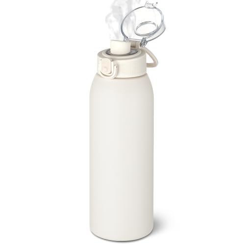 Insulated Water Bottle 24 oz with Dustproof Lid, Carry Handle & Tea Infuser, BPA-Free & Leakproof, Stainless Steel Water Bottles Ideal for Fitness, Hiking, Office & Outdoor Use (Beige)