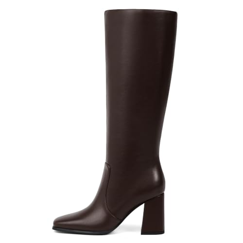 Image of Modatope Knee High Boots Women Square Toe Chunky Heel Fashion Tall Boots