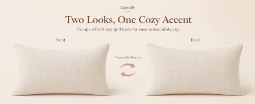 Image of Fall Pillow Covers 14x36,Soft Chenille Double-Sided Pumpkin & Plaid, Thick & Cozy Farmhouse Autumn Decorative Cushion Covers for Couch Sofa Bed(Beige,14x36)