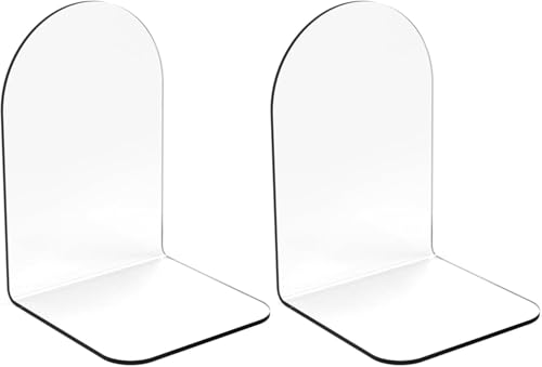 Image of Merrynine Book Ends, 2 Pcs Acrylic Bookends for Shelves, Clear Book Holder, Plastic Bookends for Heavy Books, Book Stopper Organizer for Shelves, Desk, Office, School, 3.93 inchX4.72 inchX7.08 inch