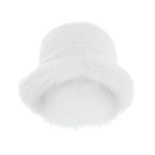 Chapeau pêche pelucheux blanc idéal pour les promenades en ville et sorties d'hiver