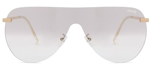 NYS Collection Rimless Oversized Flat Top Shield Sunglasses for Men Women – Aviator Style, 100% UV400 Protection