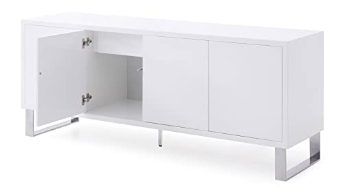 Zuri Furniture Modern Neve Sideboard In White High Gloss Lacquer With Polished Stainless Steel Legs #TOP3
