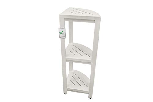 Coastalvogue Snazzycorner Teak Corner Shower Shelf Wood Corner Shelf 3-Tier Corner Shower Shelf In Antique White Finish – 33 Inches Tall #TOP3