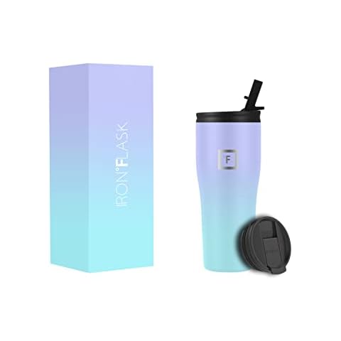 IRON °FLASK Rover Tumbler 2.0 - 24 Oz, 2 Lids (Straw/Flip), Vacuum Insulated Stainless Steel Bottle, Modern Double Walled, Simple Thermo Travel Mug, Hydro Water Metal Canteen (Cotton Candy) Cover