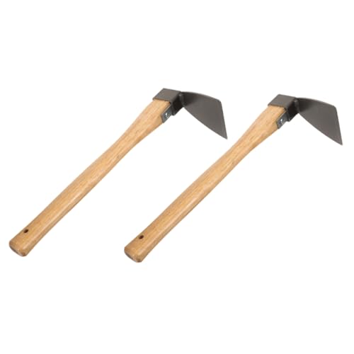 Housoutil 2Pcs Small Garden Hoe with Wooden Handle Multi Functional Weeding Tool for Planting and Soil Loosening Durable Steel Digging Hoe for Gardening Tasks