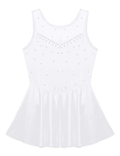 Aislor Kids Big Girls Sparkly Rhinestones Ballet Dance Gymnastic Leotard Tutu Dress Figure Ice Skating Active Dress Rhinestone White 10 Years - Thumbnail 6