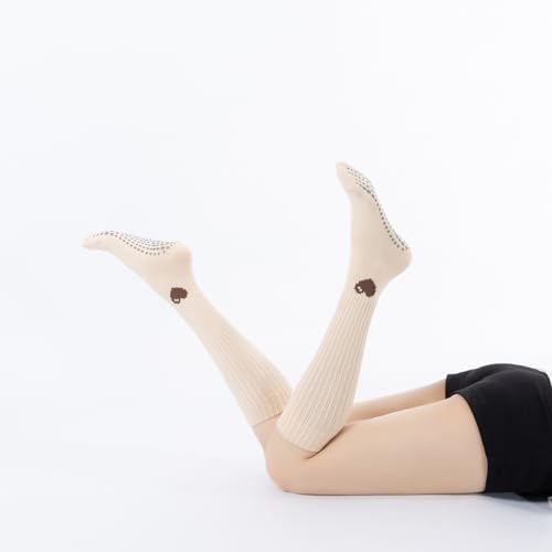 Image of Verdancy Yoga Pilates Socks with Grips for Women Ribbed Knee Highs Non Slip Cushioned Over the Calf Socks for Barre Ballet
