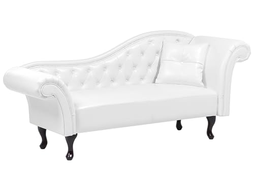 Beliani Chaise Longue Méridienne Chesterfield Côté Droit en Cuir PU Blanc pour Salon Glamour et Vintage