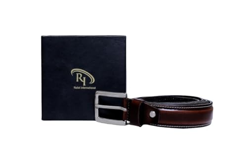 Genuine Leather Belt for Men | Premium Brown Cowhide with Matte Black Buckle2