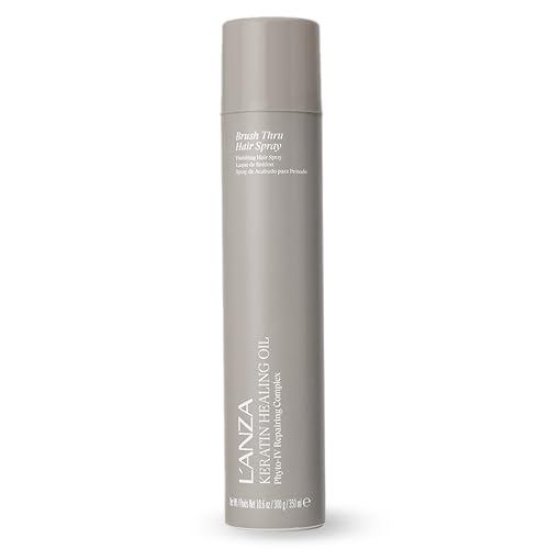 LANZA Keratin Healing Oil Brush Thru Hair Spray Medium Hold Hairspray Brushable Control Anti-Humidity Adds Shine Heat & UV Protection Color Safe Anti-Humidity Sulfate Free (10.6 Fl Oz)