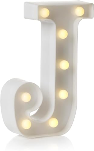 anso Lámpara de Decoración con Letras y Números del Alfabeto LED para Hogar, Cumpleaños, Fiesta, Eventos, Luces Nocturnas 22cm (J)