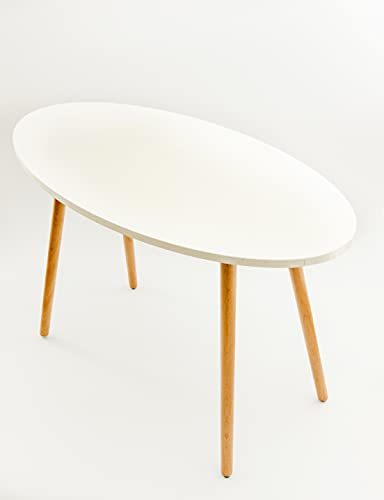 Decomil - Modern Oval/Round Side Table, White Side Table, End Table For Small Places, Living Room, Office, Balcony, Industrial End Table For Coffee, Laptop - White #TOP22
