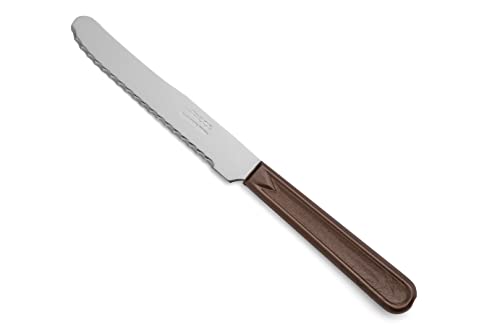 Arcos Cuchillo de Mesa con Hoja de Acero Inoxidable de 110mm y Mango de Polipropileno. Cuchillo Ligero para el Servicio de Carne. Color Marrón