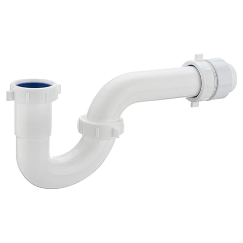 (1 Pack) Yariwiz White P Trap 1 1/2 Inch for Bathroom Kitchen Sink Drain Pipe Tubular Kit with White Threaded Adapter and Blue TPE Washer KSD-001W