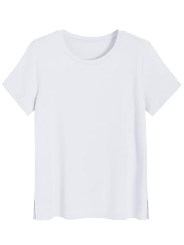 Latuza Women's Viscose Pajama Top Crew Neck Sleep T-Shirt, White, Small