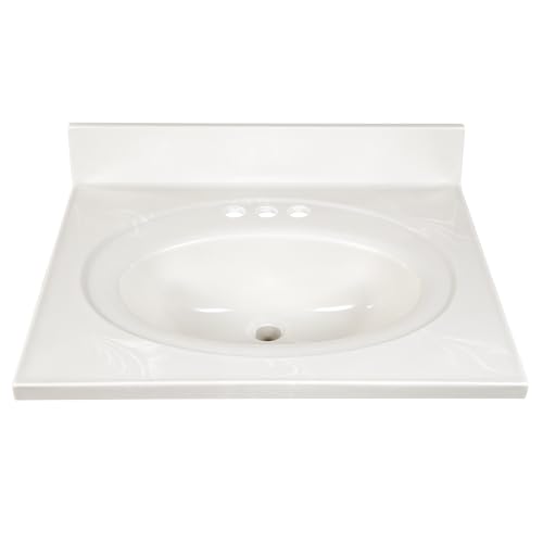 Image of Design House Cultured Marble Vanity Top, 25 in W x 22 in D, Integrated 4 in Centerset Oval Sink & Backsplash, Ivory Swirl, 586313