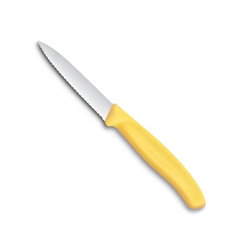 Image of Victorinox Swiss Made, Stainless Steel Swiss Classic Paring Knife, 8 cm, Wavy Edge with Pointed Tip, Professional and Household Use, Kitchen Tools & Items, Yellow, 6.7638.C1 | Multipurpose Knife