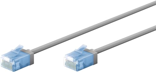 CAT 6A patch cable slim/Ultraflexible RJ45 CAT 6A cable de red U/UTP CU/cable Ethernet delgado con conectores cortos / 10 Gbit/s LSZH, protección contra dobladuras/ 74222, 1m, gris