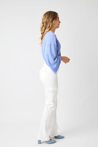 'Fiercely Bella Boutique' Hi-Waisted, Cargo, White, Straight Jeans2