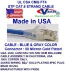 40 Ft STP Cat.6 550MHz (Bule Color) Patch Cable, Made in USA, Cat6 High Performance STP Cat6 Patch Cable - UL CSA CMG FT4 and 100% Copper. 24Awg, 50u Gold Plating
