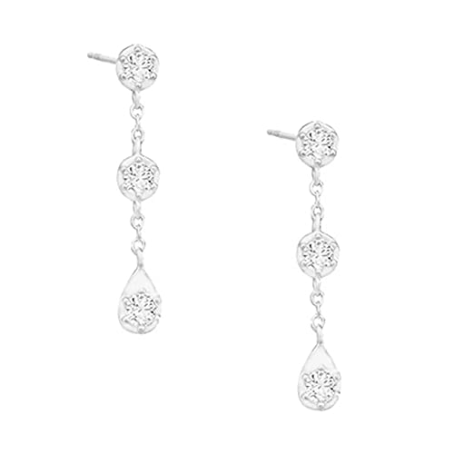 Boucles d'oreilles pour femmes 3 zircons et chaîne scintillante