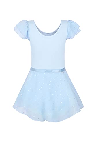 Image of EQSJIU Ballet Leotards for Girls with Removable Skirt Combo Tie Ruffle Sleeve Outfit