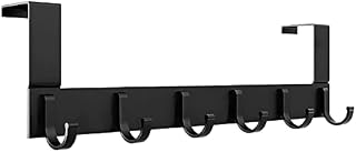 AiQInu Door Hook Black Stainless Steel  Door Hook Rack with 6 Hooks Door Hook Rack Clothes Hooks Door No Drilling  Hooks Suitable for Thicker Doors (4-4.5 cm), Door Hooks Strong Hooks, Door Hooks 6
